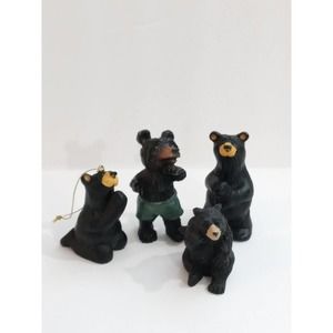 Vintage Black Bear Family Resin Figures Set of 4 Boyd Bear Foot & Other (b9)